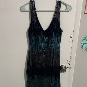 Junior's M Charlotte Russe V Neck Mini Sequin Tank Dress - Blue, Gray, & Black